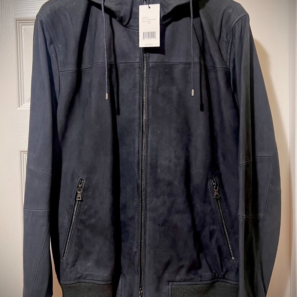 Vince Men's Hooded Suede Leather Jacket, a premium addition to any mans wardrobe - Picture 1 of 6